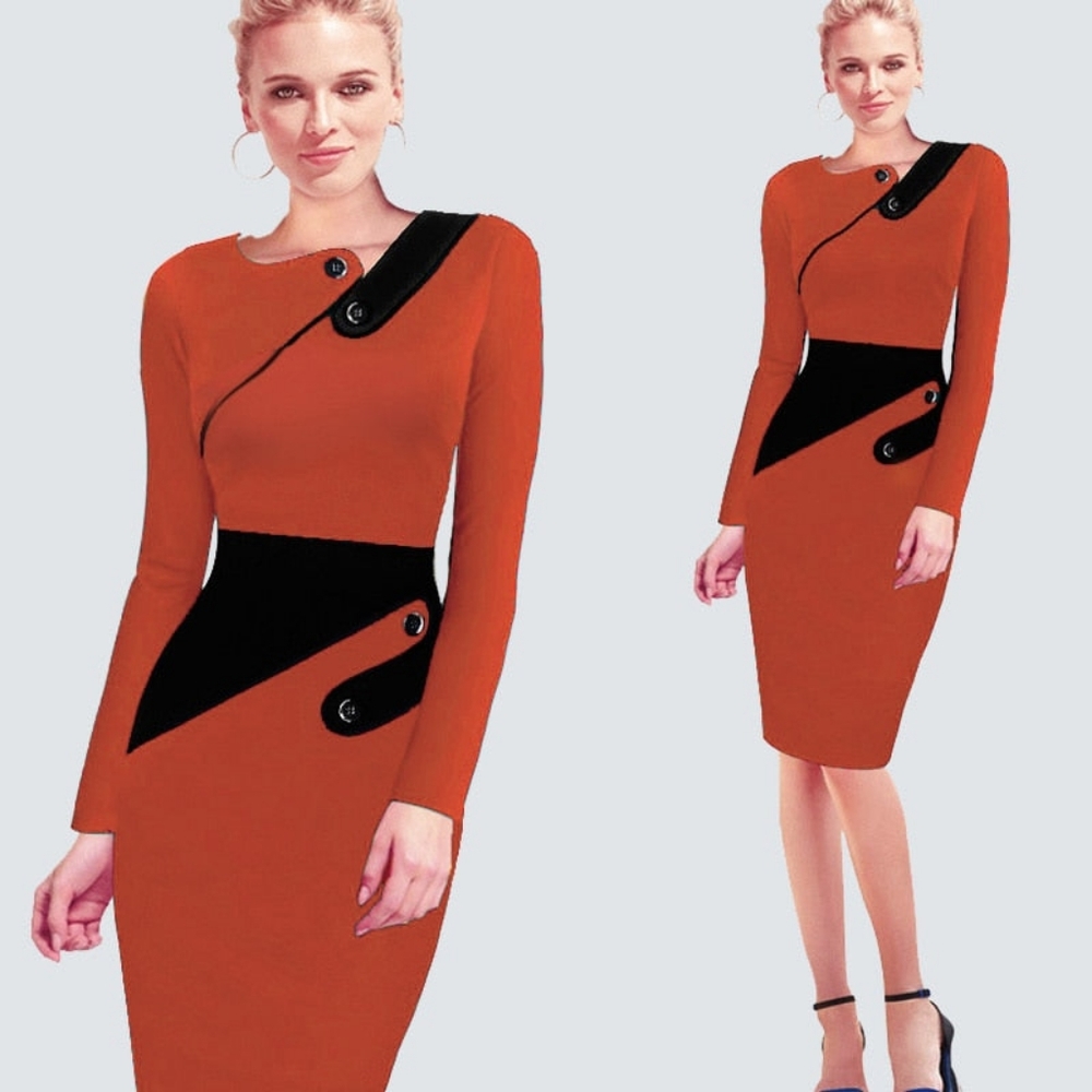 5/$25 NWOT Orange and Black Sheath 3/4 Sleeve Pencil Sheath Bodycon Dress Sz 12